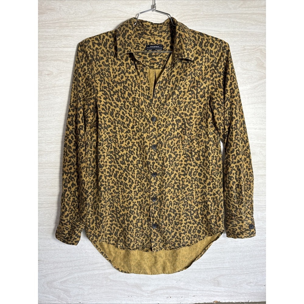Zara woman's premium denim collection shirt Leopard Print Pattern XS